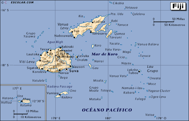 Mapa Islas Fiji-Oceania-Pacifico-Sur Archipiélago